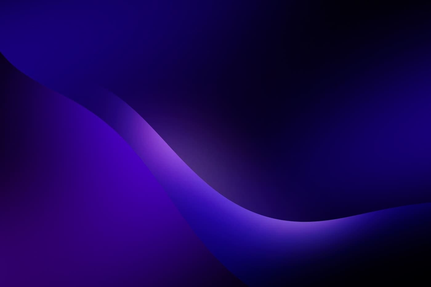 Abstract indigo and violet gradient wave, generative-looking soft light curve on a dark background